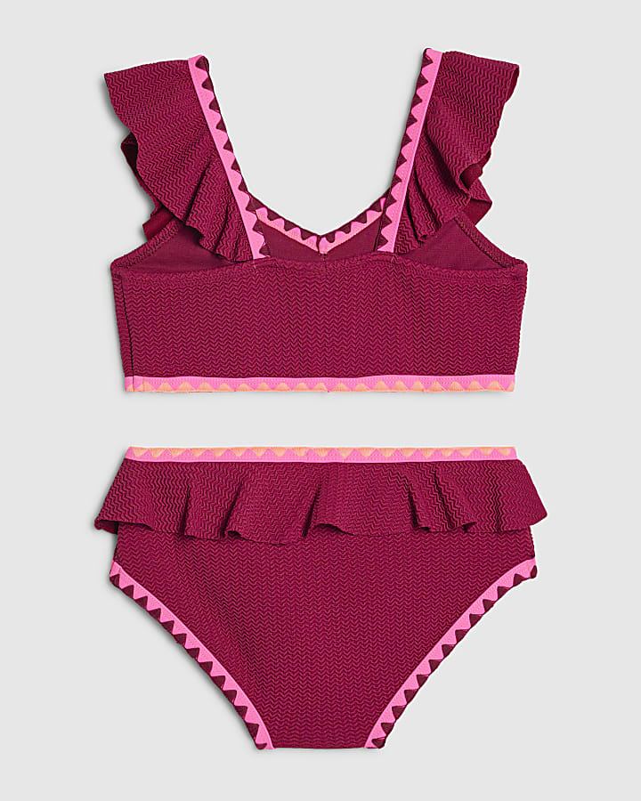 Girls Red Frill Whipstitch Bikini Set