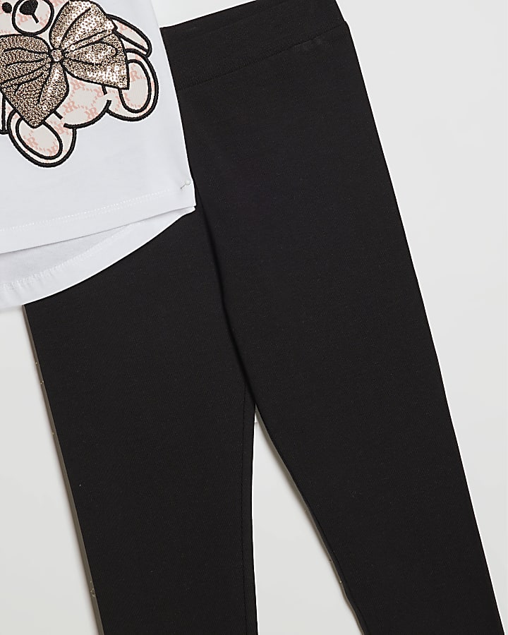 Mini Girls White Sequin Bear Bag Graphic Set