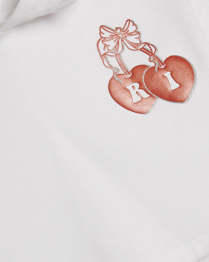 Girls White Cherry Hoodie And Shorts Set