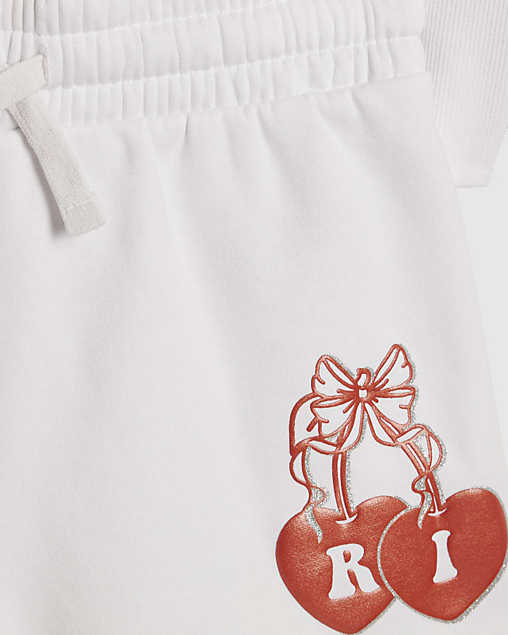 Girls White Cherry Hoodie And Shorts Set