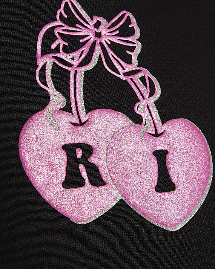 Girls Black Cherry Hoodie And Shorts Set