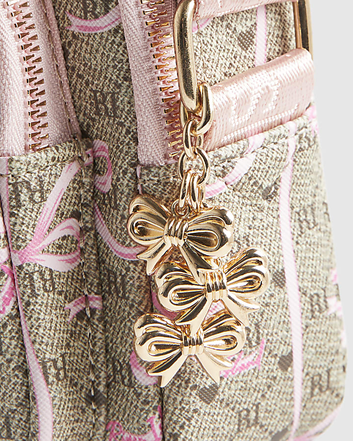 Girls Brown Monogram Bow Cross Body Bag