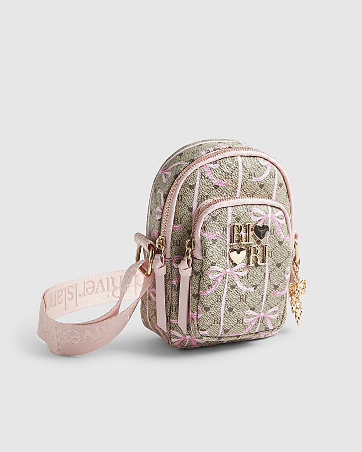 Girls Brown Monogram Bow Cross Body Bag