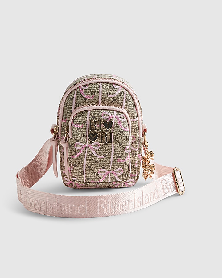 Girls Brown Monogram Bow Cross Body Bag