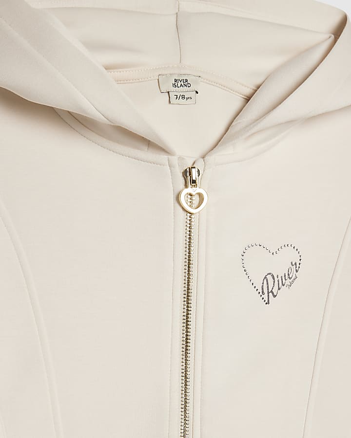 Girls Cream Premium Zipped Hoodie