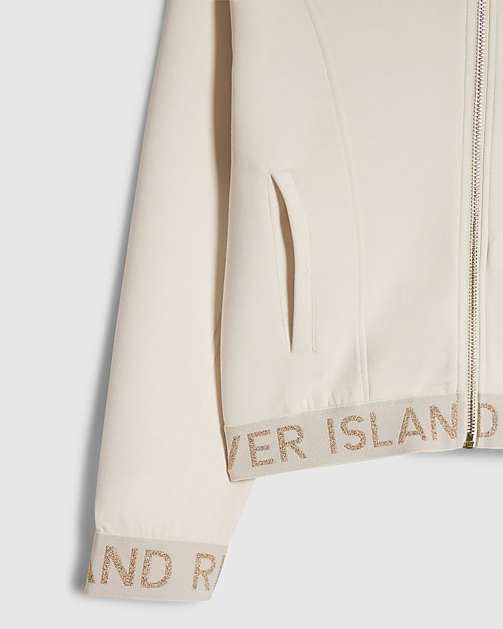 Girls Cream Premium Zipped Hoodie