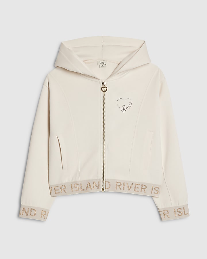 Girls Cream Premium Zipped Hoodie
