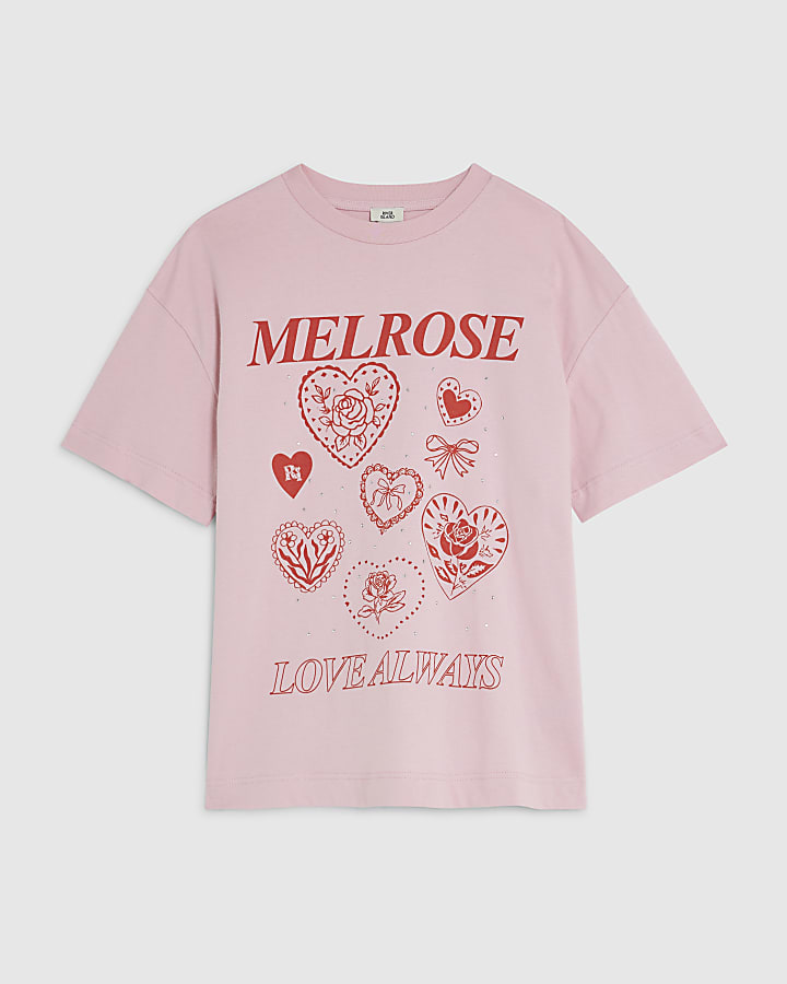 Girls Pink Melrose Love Heart T-Shirt