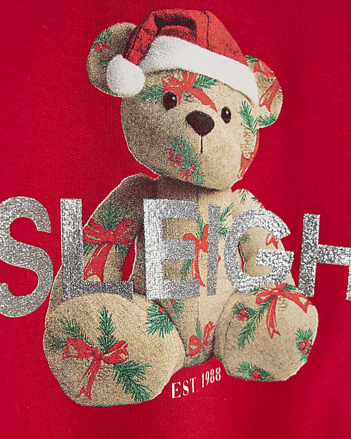 Girls Red Sleigh Bear Festive Sweatshirt