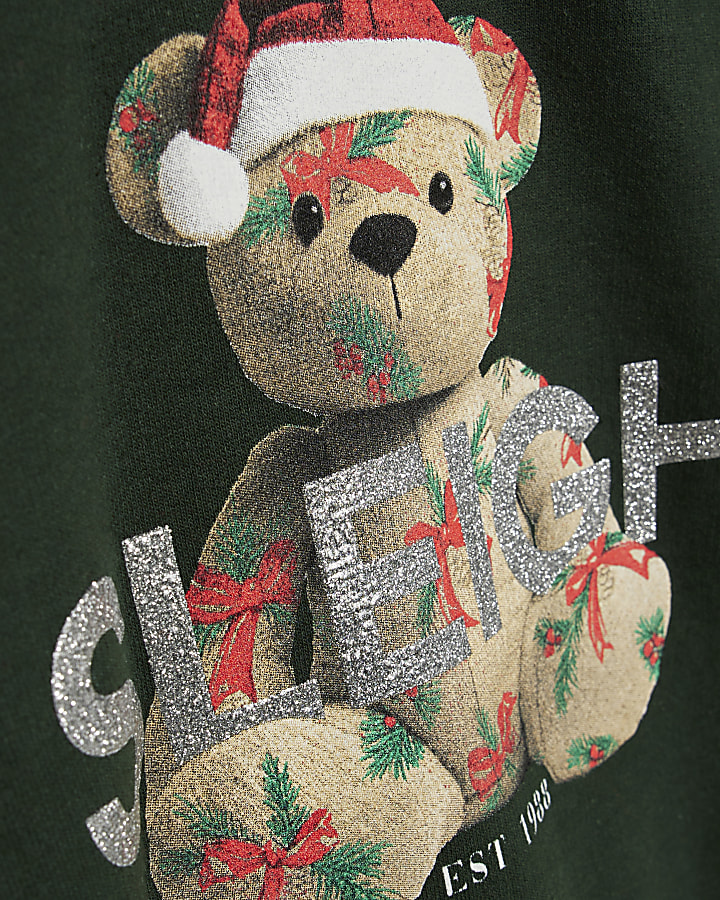 Girls Green Sleigh Bear Festive Sweatshirt