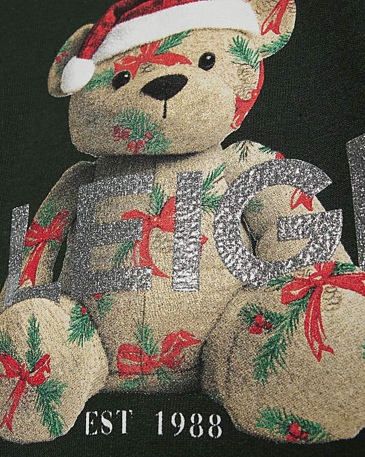 Girls Green Sleigh Bear Festive Sweatshirt