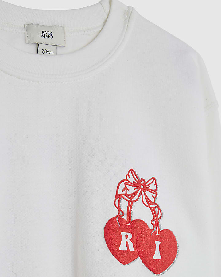 Girls White Iconic Vibes Cherry Sweatshirt