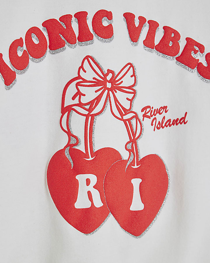 Girls White Iconic Vibes Cherry Sweatshirt