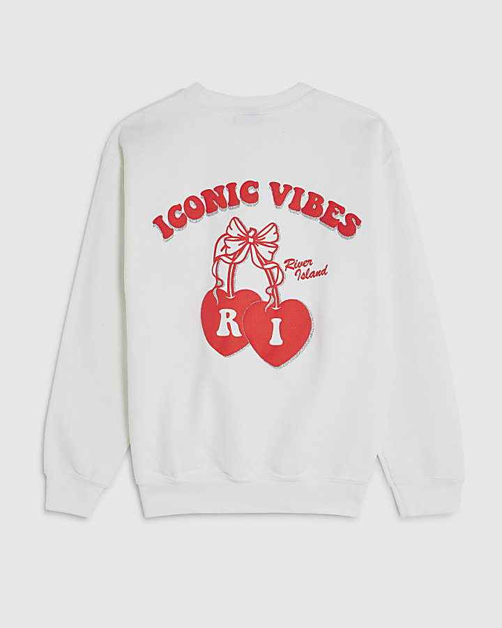 Girls White Iconic Vibes Cherry Sweatshirt
