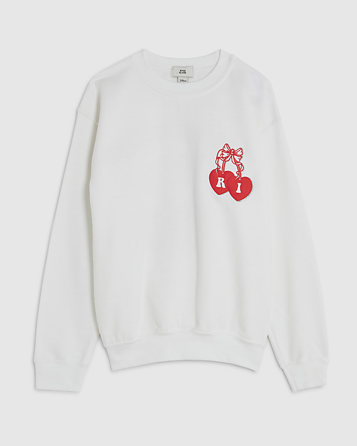 Girls White Iconic Vibes Cherry Sweatshirt