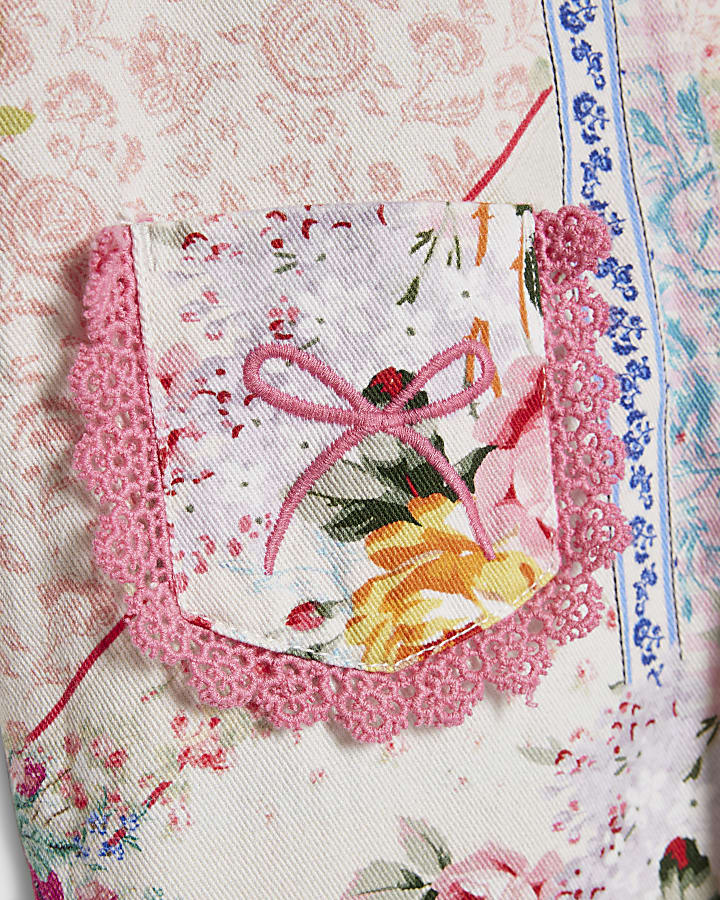 Mini Girls Pink Floral Patchwork Dungarees