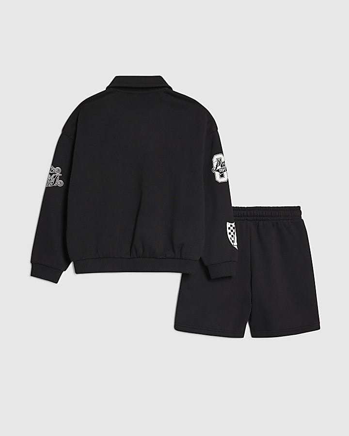 Boys Black Oversized Varsity Top Set