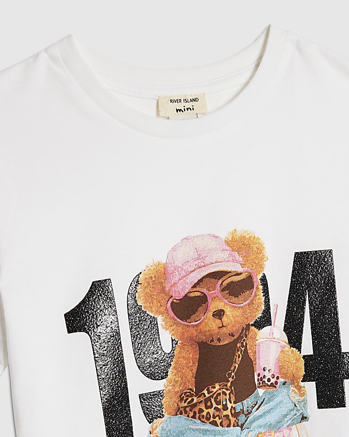 Mini Girls White 1994 Bear T-Shirt Set