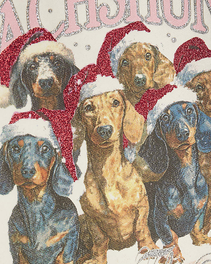 Girls Cream Dachsund Dog Sweatshirt