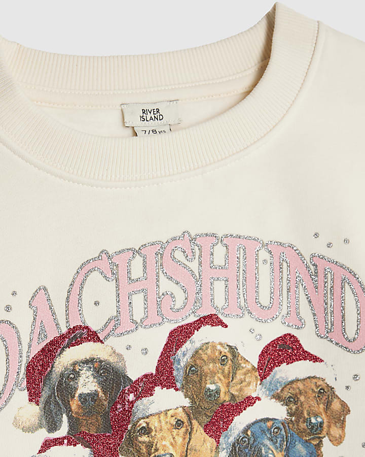 Girls Cream Dachsund Dog Sweatshirt