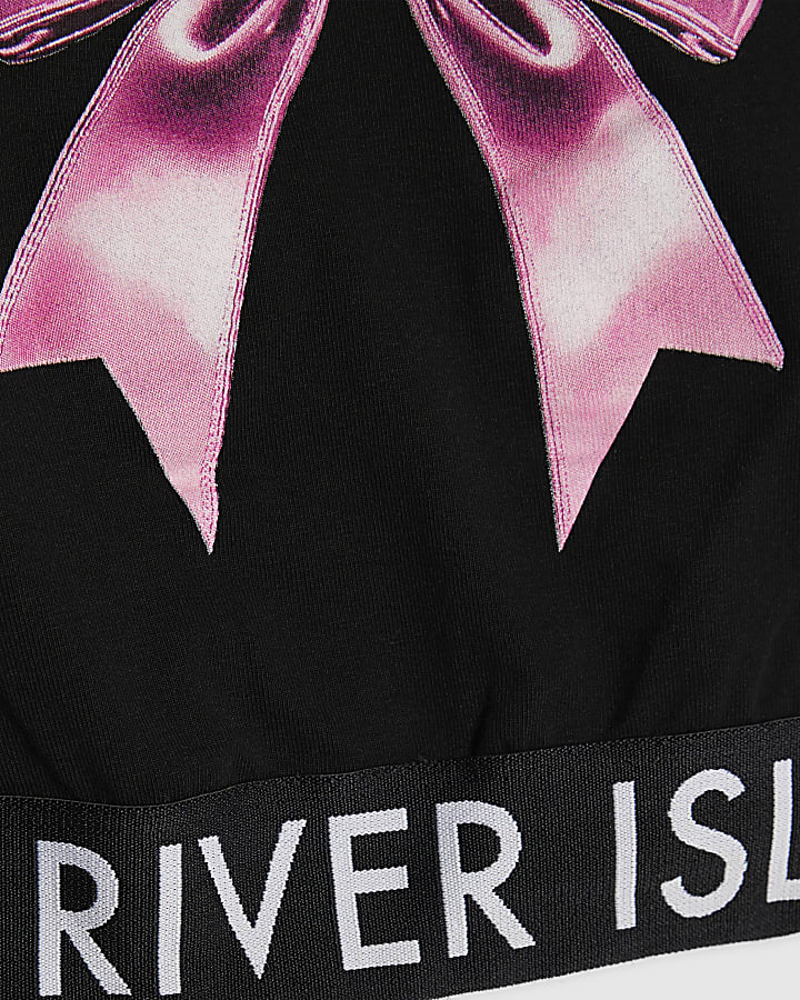 Girls Black Shiny Bow Top