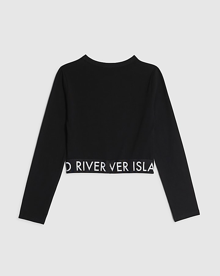 Girls Black Shiny Bow Top