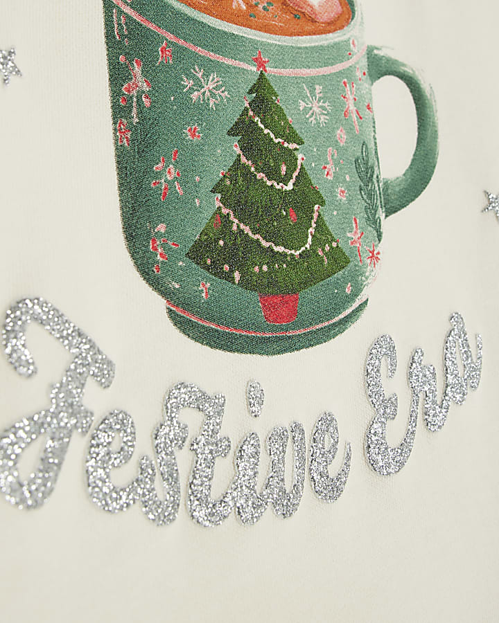 Girls Cream Festive Hot Choc Sweatshirt