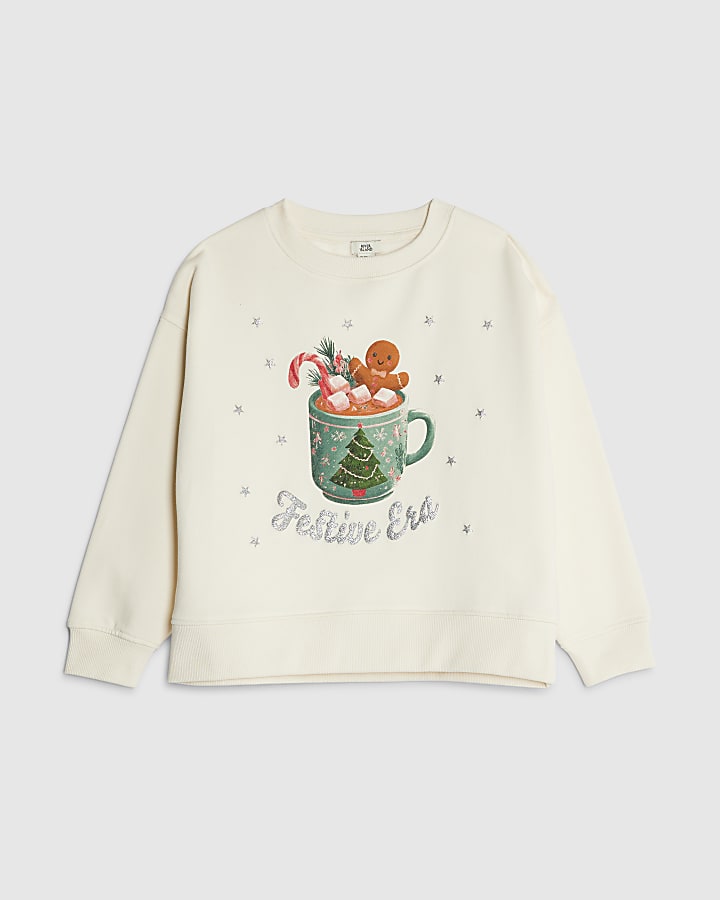 Girls Cream Festive Hot Choc Sweatshirt