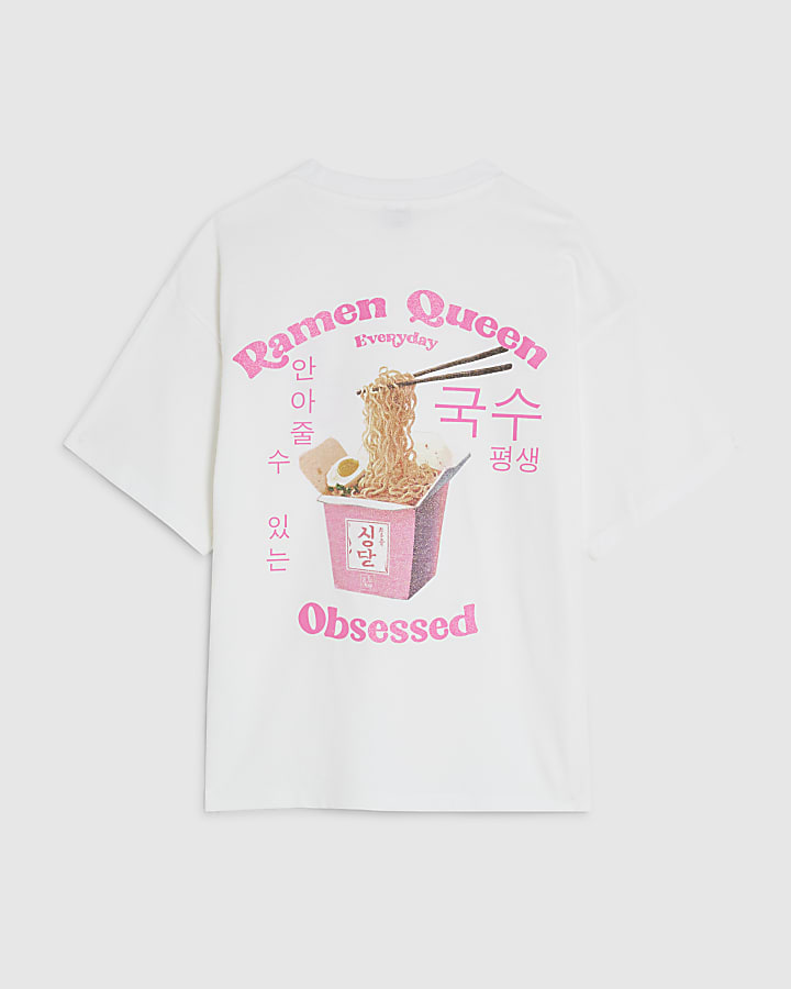 Girls White Ramen Queen T-Shirt