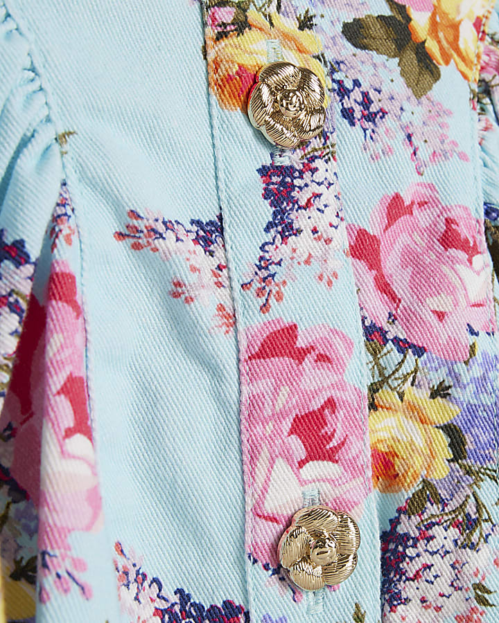 Mini Girls Blue Floral Prom Dress