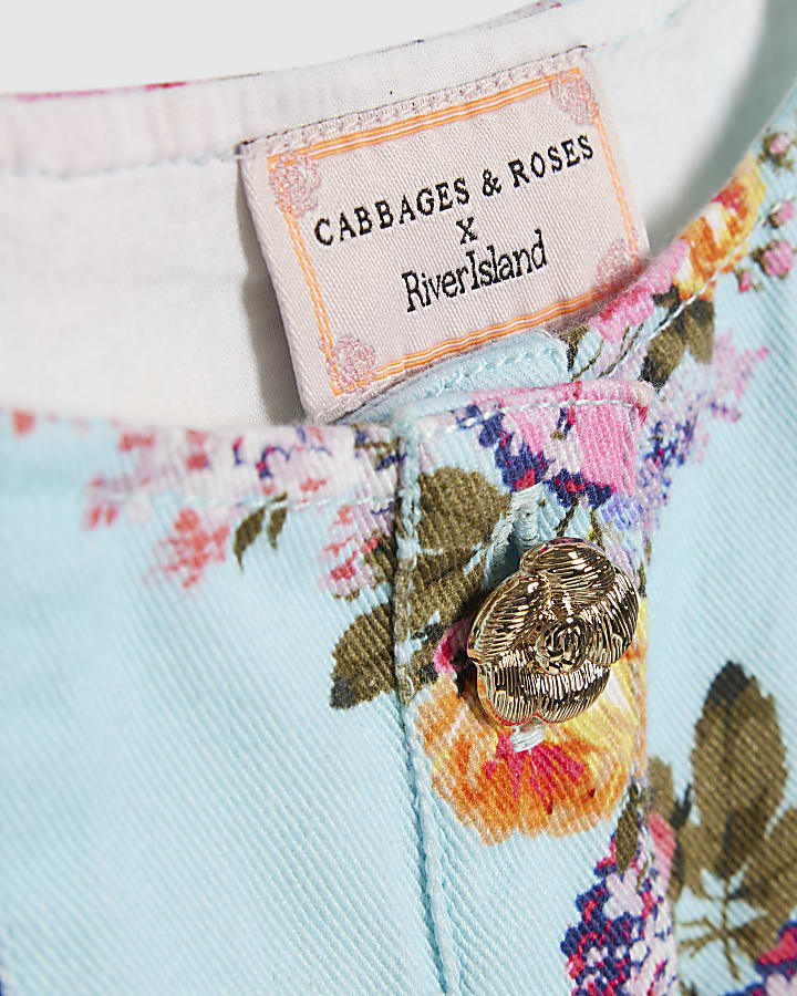 Mini Girls Blue Floral Prom Dress