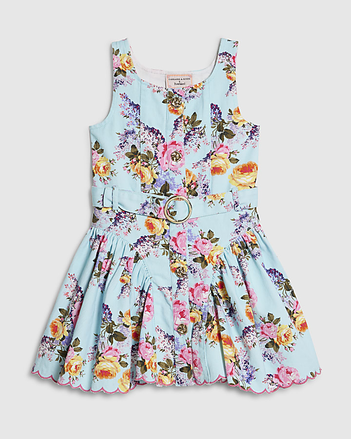 Mini Girls Blue Floral Prom Dress