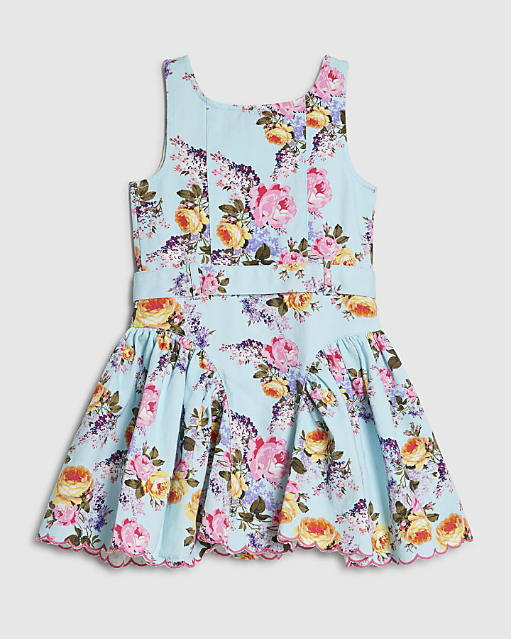 Mini Girls Blue Floral Prom Dress
