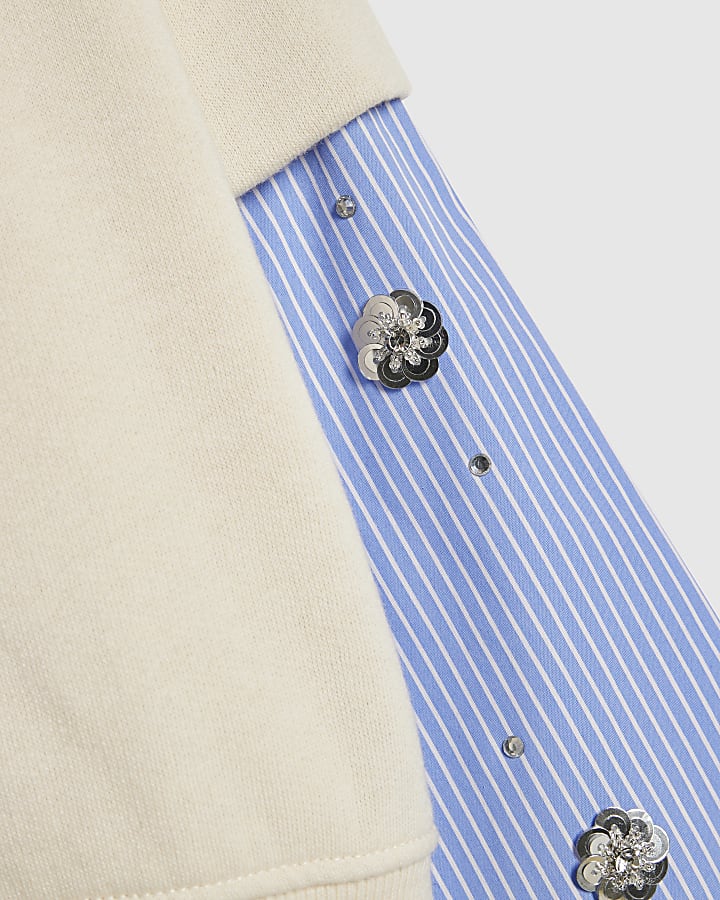 Girls Cream Hybrid Poplin Sequin Sweatshirt