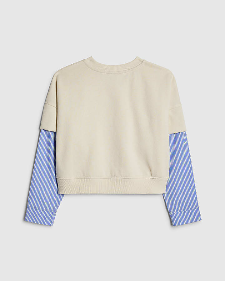 Girls Cream Hybrid Poplin Sequin Sweatshirt