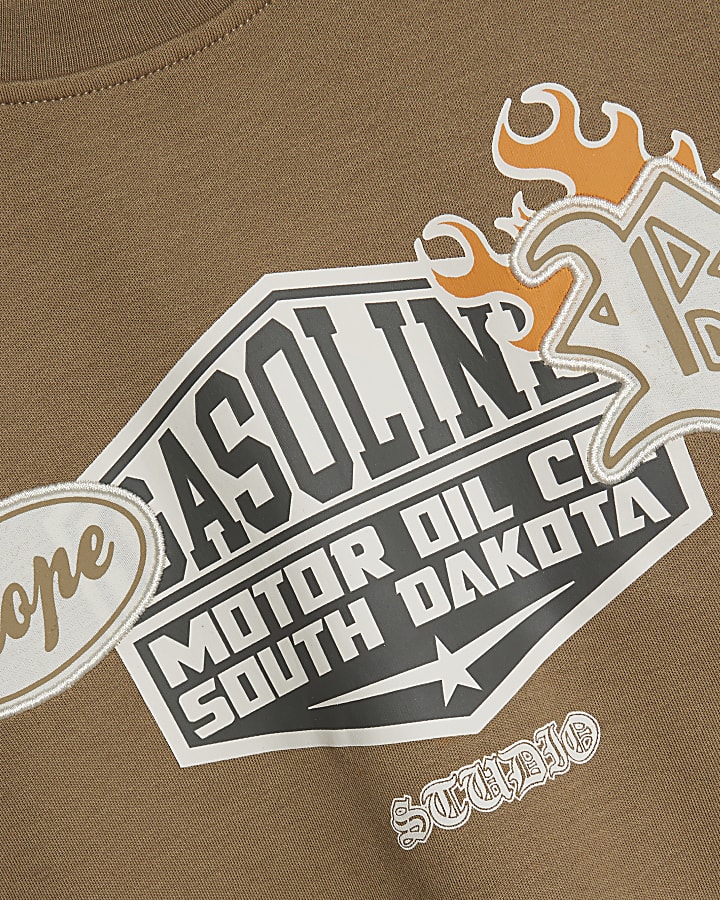 Mini Boys Brown Badge Graphic T-Shirt