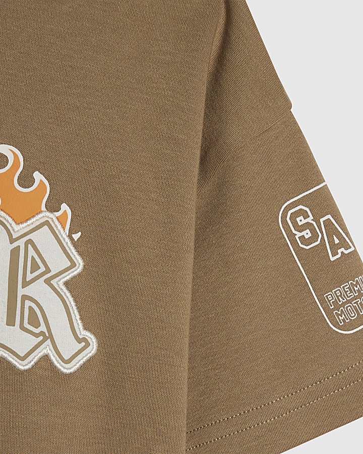 Mini Boys Brown Badge Graphic T-Shirt