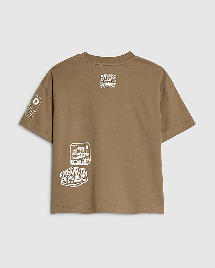 Mini Boys Brown Badge Graphic T-Shirt