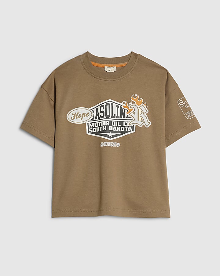 Mini Boys Brown Badge Graphic T-Shirt