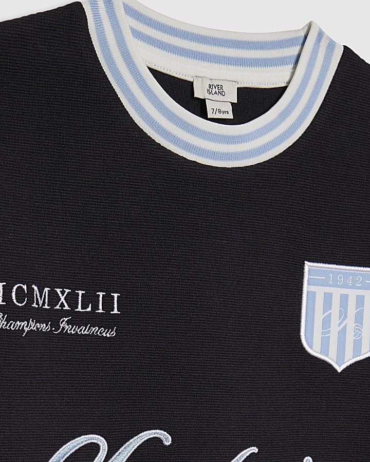 Boys Navy Football Rib T-shirt