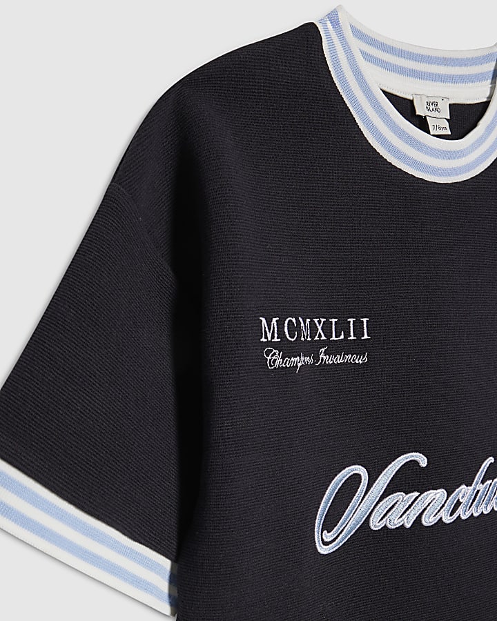 Boys Navy Football Rib T-shirt