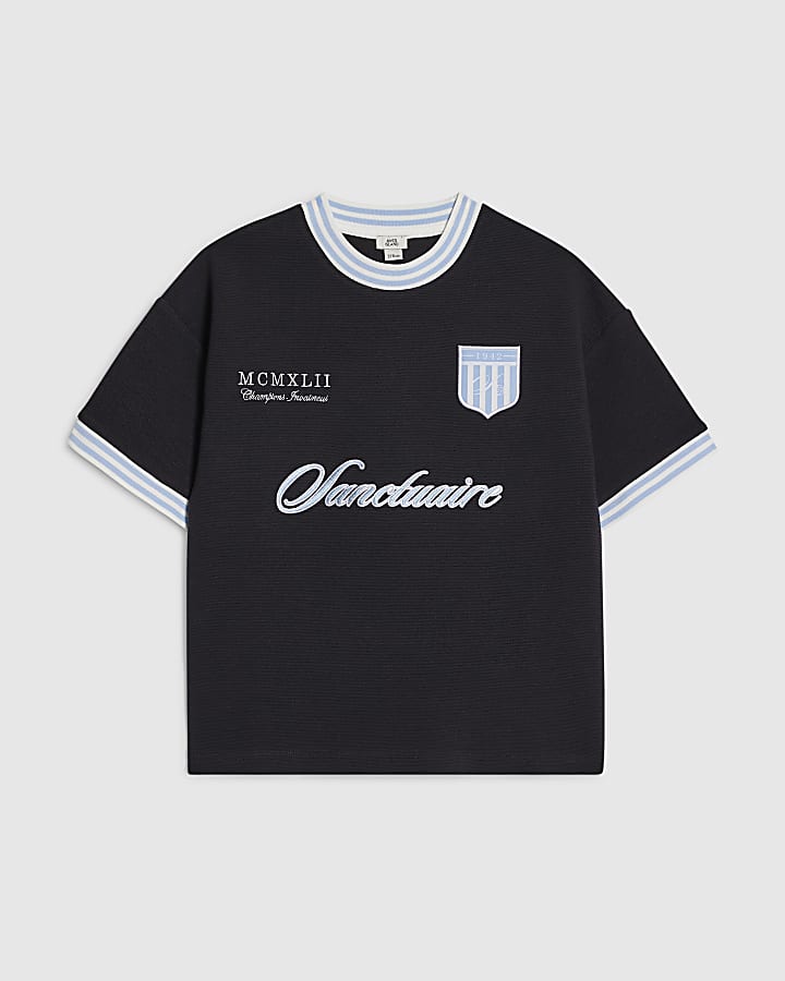 Boys Navy Football Rib T-shirt