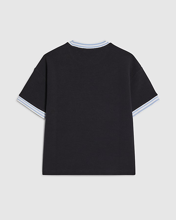 Boys Navy Football Rib T-shirt
