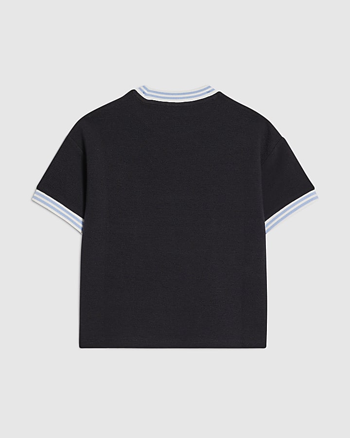 Mini Boys Navy Football Rib T-shirt