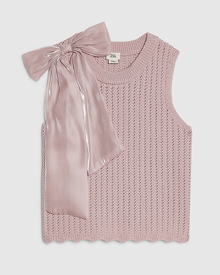 Girls Pink 3D Bow Knitted Tank Top