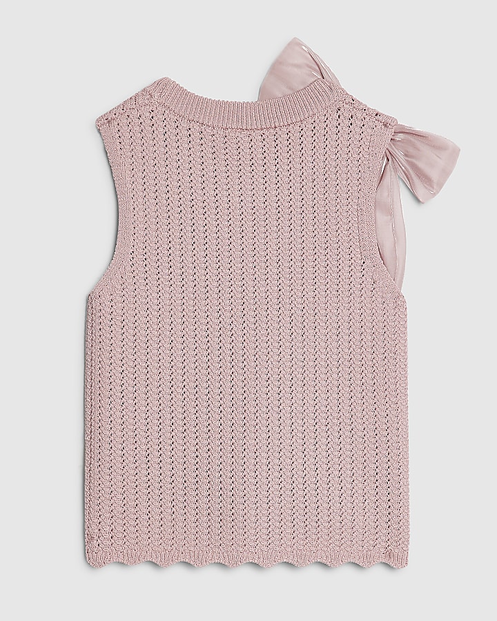 Girls Pink 3D Bow Knitted Tank Top