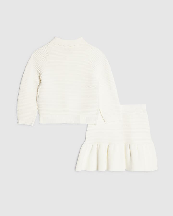 Mini Girls White Floral Skirt Set