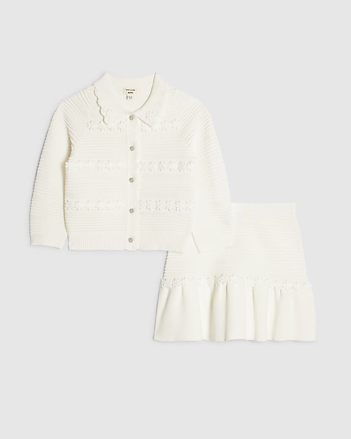 Mini Girls White Floral Skirt Set