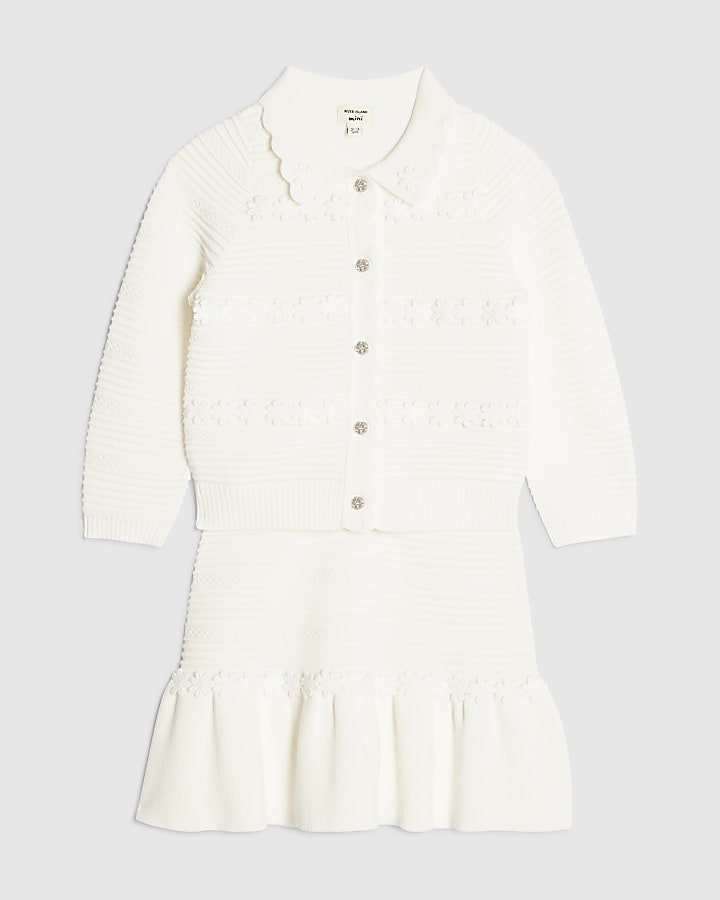 Mini Girls White Floral Skirt Set