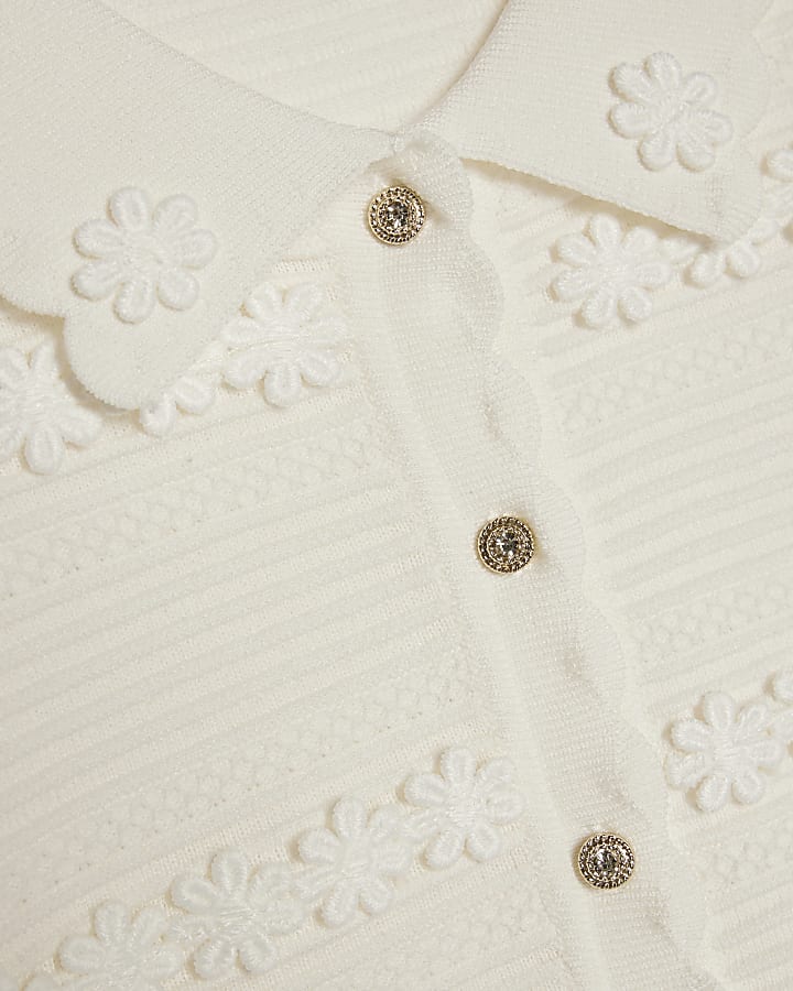 Girls White Floral Skirt Set